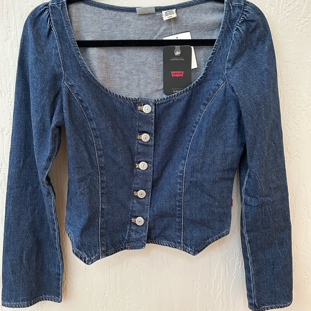NWT Denim Long Sleeve Corset Blouse Size S